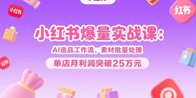 小红书爆量实战课：AI选品工作流，素材批量处理，单店月利润突破25万元-月亮湾网创资源站