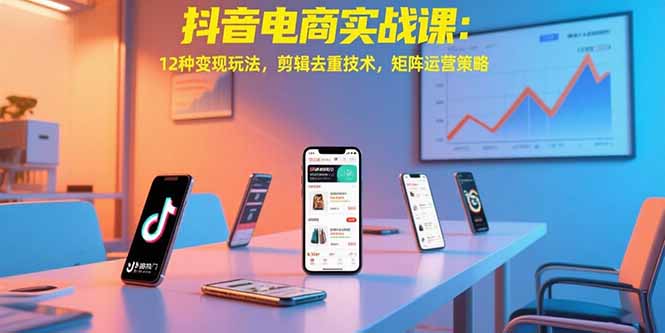 抖音电商实战课：12种变现玩法，剪辑去重技术，矩阵运营策略-月亮湾网创资源站