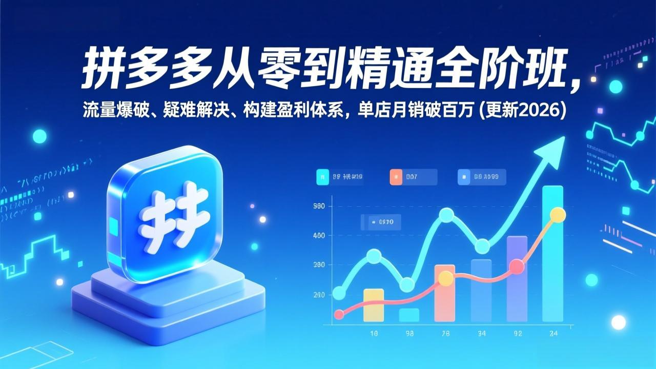 拼多多从零到精通全阶班，流量爆破、疑难解决，构建盈利体系，单店月销破百万(更新2026-月亮湾网创资源站