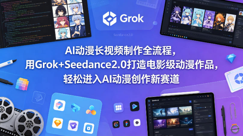 AI动漫长视频制作全流程，用Grok+Seedance2.0打造电影级动漫作品，轻松进入AI动漫创作新赛道-月亮湾网创资源站