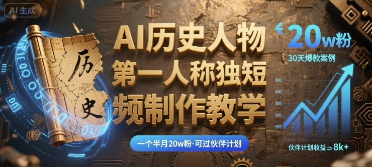 最新AI历史人物第一人称独白短视频制作教学，一个半月20w粉，可过伙伴计划-月亮湾网创资源站