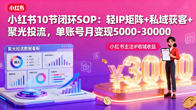 小红书10节闭环SOP：轻IP矩阵+私域获客+聚光投流，单账号月变现5000-30000-月亮湾网创资源站