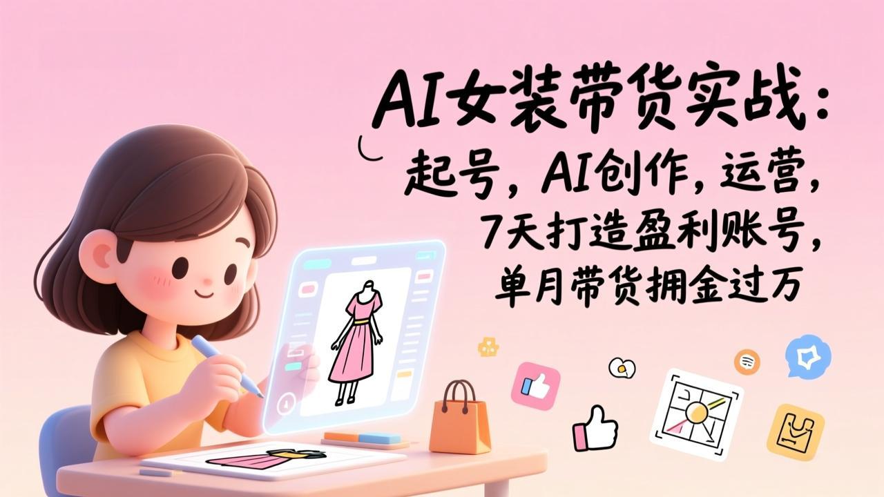 AI女装带货实战：起号，AI创作，运营，7天打造盈利账号，单月带货佣金过万-月亮湾网创资源站