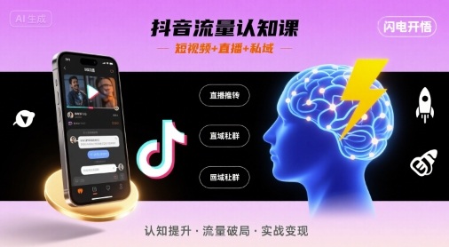 抖音流量认知课，短视频+直播+私域，认知提升，闪电开悟-月亮湾网创资源站