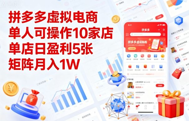 拼多多虚拟电商，单人可操作10家店，单店日盈利5张，矩阵月入1W+【揭秘】-月亮湾网创资源站