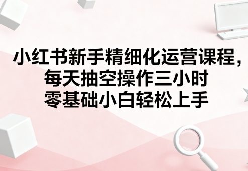 小红书新手精细化运营课程，每天抽空操作三小时，零基础小白轻松上手-月亮湾网创资源站