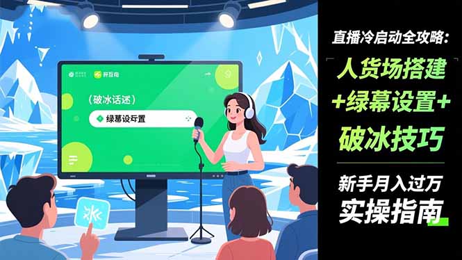 直播冷启动全攻略:人货场搭建+绿幕设置+破冰技巧，新手月入过万实操指南-月亮湾网创资源站