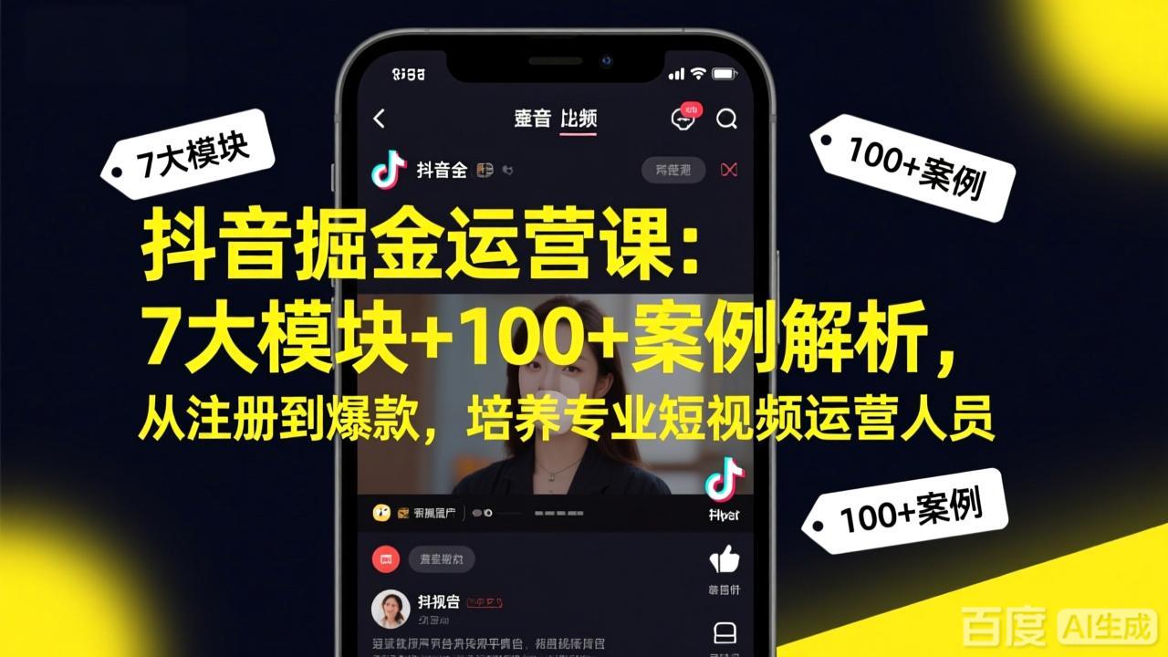 抖音掘金运营课：7大模块+100+案例解析，从注册到爆款，培养专业短视频运营人员-月亮湾网创资源站