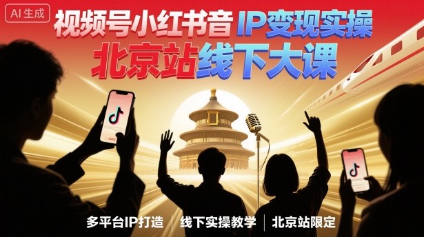 视频号小红书抖音IP变现实操北京站线下大课，40+行业短视频高变现姿势，100+IP高变现实操技术-月亮湾网创资源站