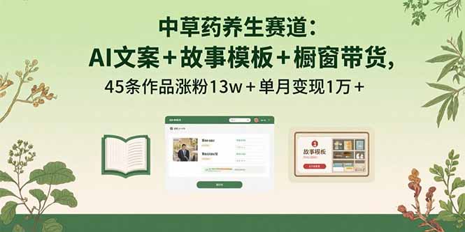 中草药养生赛道：AI文案+故事模板+橱带货，45条作品涨粉13w+单月变现1万+-月亮湾网创资源站
