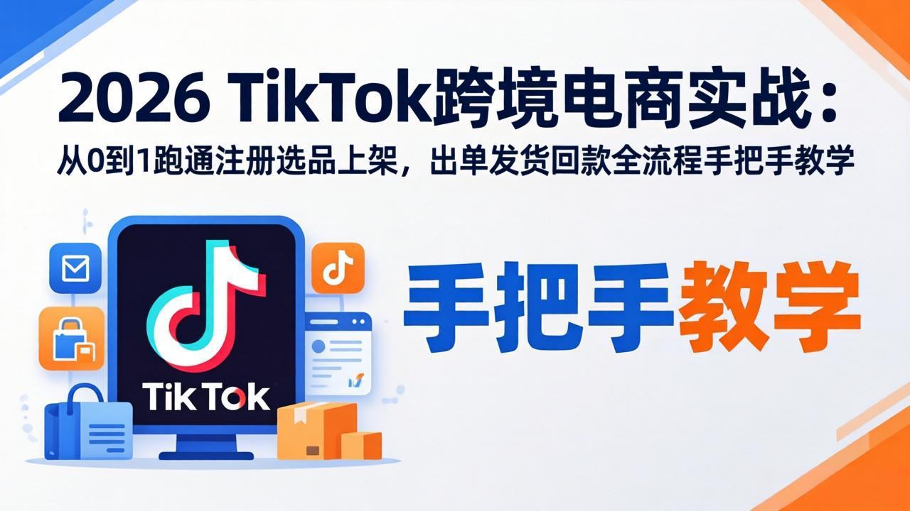 2026TikTok跨境电商实战-更新：从0到1跑通注册选品上架，出单发货回款全流程手把手教学-月亮湾网创资源站