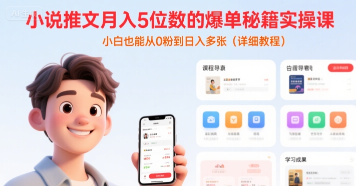小说推文月入5位数的爆单秘籍实操课，，小白也能从0粉到日入多张(详细教程)-月亮湾网创资源站