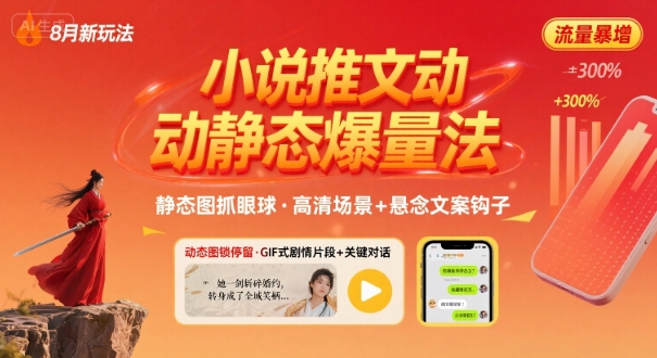8月小说推文全新玩法，动静态图片+搭配小说文案爆量玩法-月亮湾网创资源站