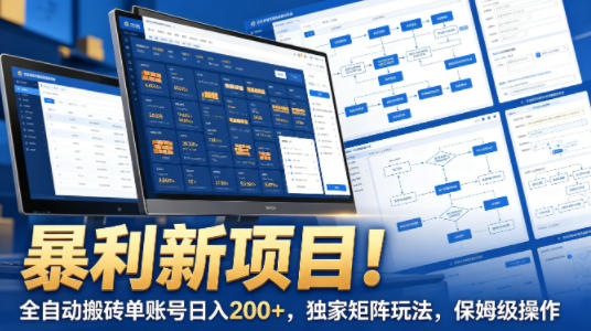 暴利新项目！全自动搬砖单账号日入200+，独家矩阵玩法，保姆级操作【揭秘】-月亮湾网创资源站