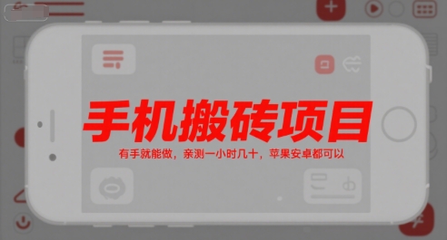 手机搬砖项目，有手就能做，亲测一小时几十，苹果安卓都可以-月亮湾网创资源站