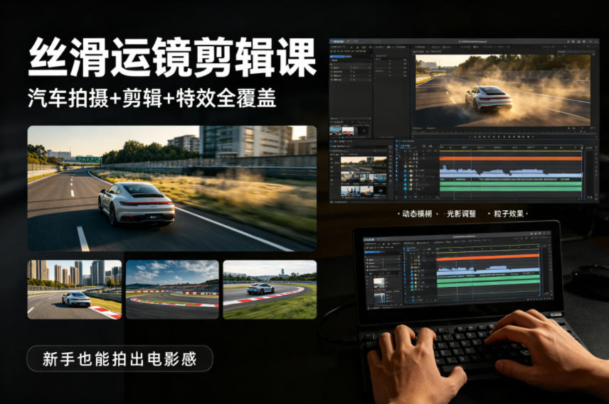 大叔丝滑运镜剪辑课，汽车拍摄+剪辑+特效全覆盖，新手也能拍出电影感-月亮湾网创资源站