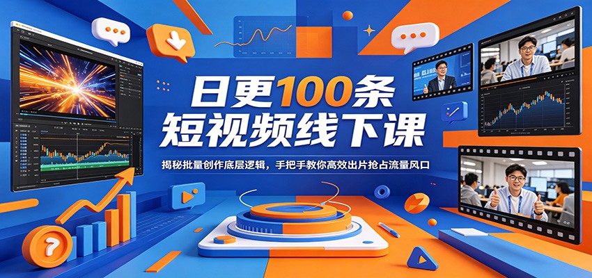 日更100条短视频线下课：揭秘批量创作底层逻辑，手把手教你高效出片抢占流量风口-月亮湾网创资源站