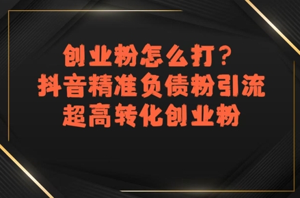 创业粉怎么打？抖音精准负债粉引流，超高转化创业粉-月亮湾网创资源站