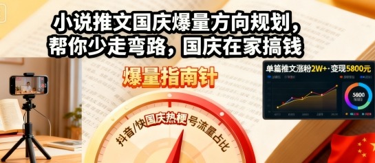小说推文国庆爆量方向规划，帮你少走弯路，国庆在家搞钱-月亮湾网创资源站