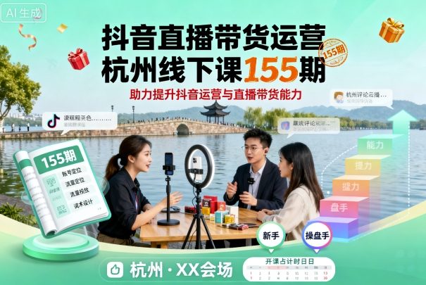 抖音直播带货运营杭州线下课155期，助力提升抖音运营与直播带货能力-月亮湾网创资源站