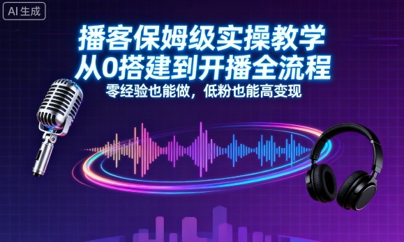 播客保姆级实操教学，从0搭建到开播全流程，零经验也能做，低粉也能高变现-月亮湾网创资源站