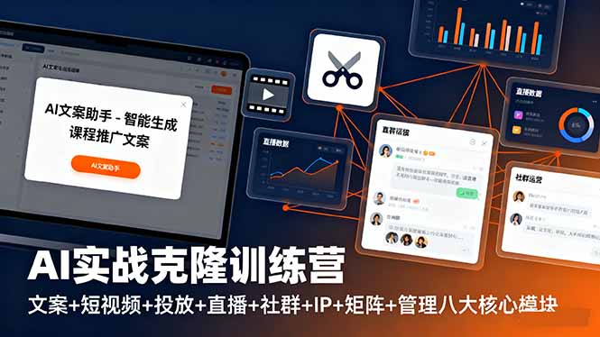 AI实战克隆训练营：文案+短视频+投放+直播+社群+IP+矩阵+管理八大核心模块-月亮湾网创资源站