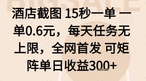酒店截图项目，15秒一单，一单0.6米，每天任务无上限，全网首发可矩阵单日收益3张+【揭秘】-月亮湾网创资源站