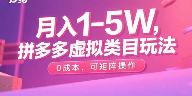 月入1-5W，拼多多虚拟类目玩法，0成本，可矩阵操作-月亮湾网创资源站