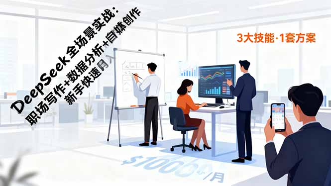 DeepSeek全场景实战：职场写作+数据分析+自媒体创作，新手快速月入过万-月亮湾网创资源站