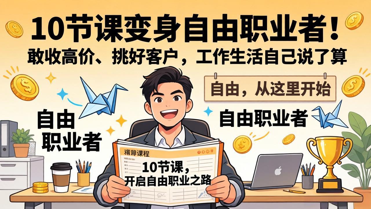 10 节课变身自由职业者！敢收高价、挑好客户，工作生活自己说了算-月亮湾网创资源站
