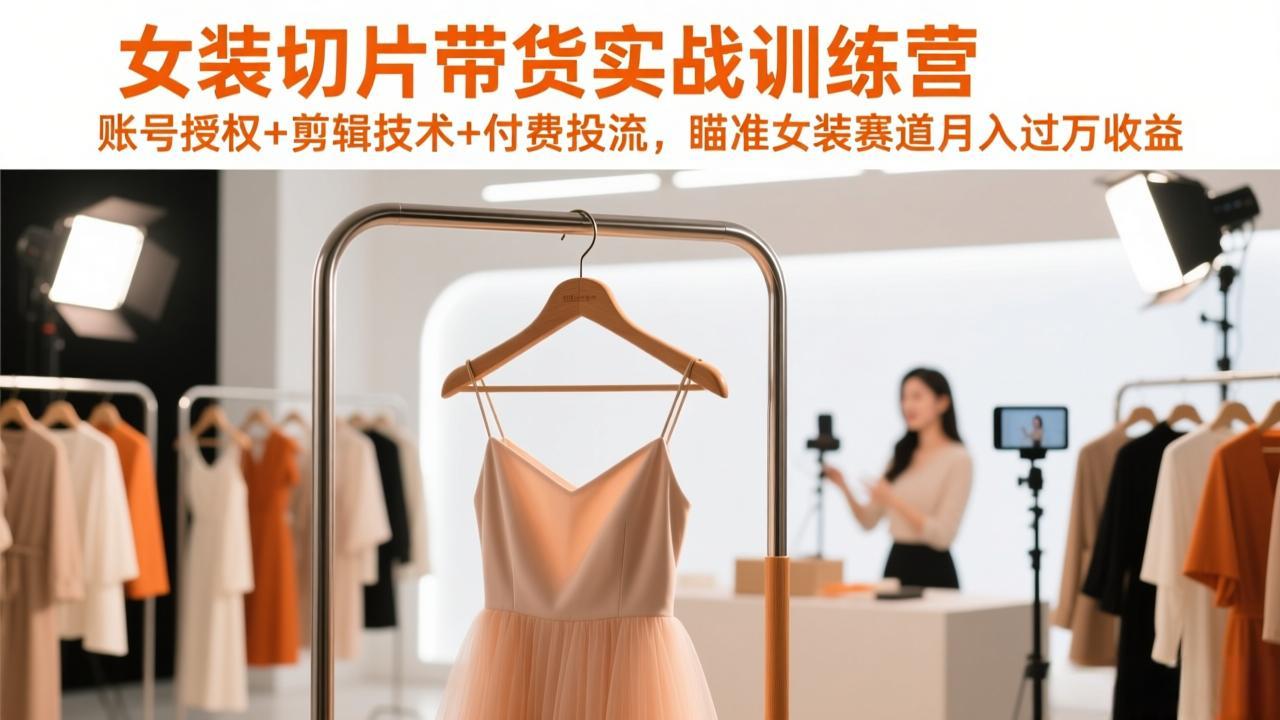 女装切片带货实战训练营，账号授权+剪辑技术+付费投流，瞄准女装赛道月入过万收益-月亮湾网创资源站