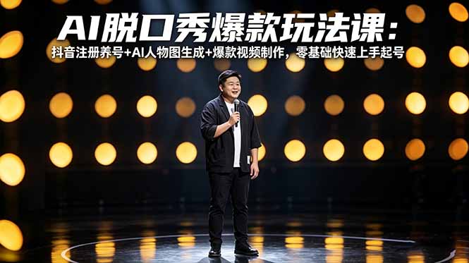 AI脱口秀爆款玩法课：抖音注册养号+AI人物图生成+爆款视频制作，零基础快速上手起号-月亮湾网创资源站