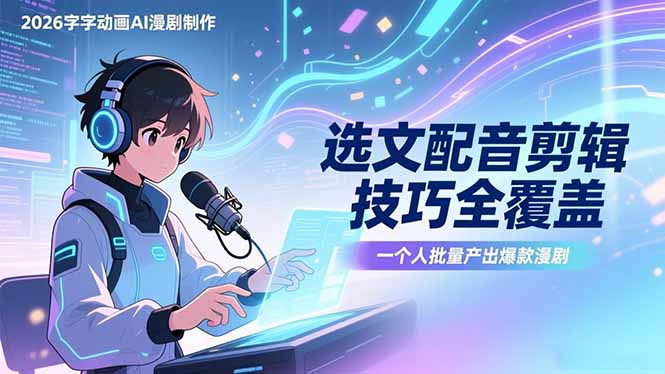 2026字字动画AI漫剧制作-1期，选文配音剪辑技巧全覆盖，一个人就能批量产出爆款漫剧-月亮湾网创资源站