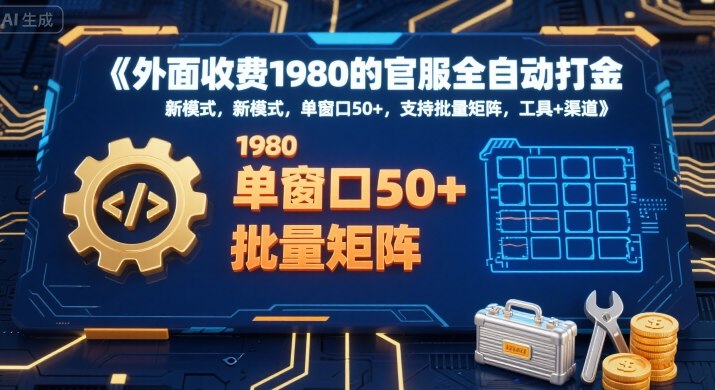 外面收费1980的官服全自动打金，新模式，单窗口50+，支持批量矩阵，工具+渠道【揭秘】-月亮湾网创资源站