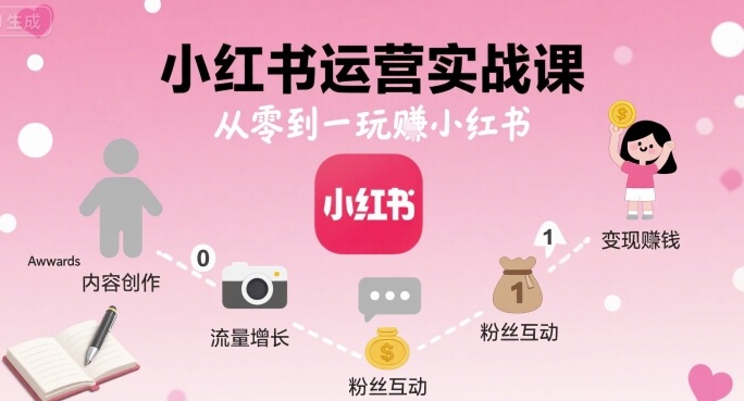 小红书运营实战课，从零到一玩賺小红书-月亮湾网创资源站