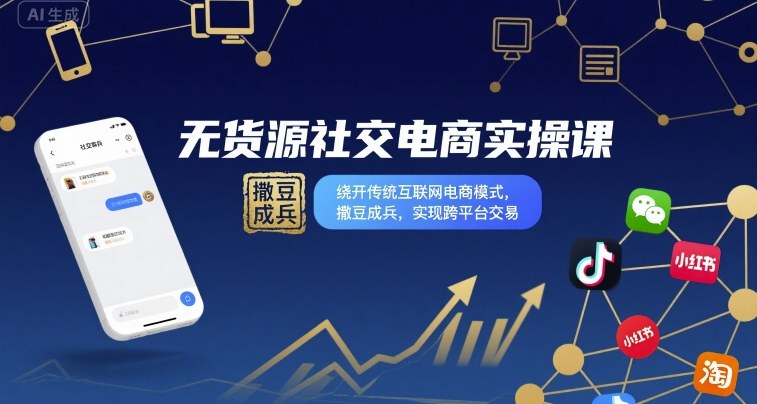 无货源社交电商实操课，绕开传统互联网电商模式，撒豆成兵，实现跨平台交易-月亮湾网创资源站