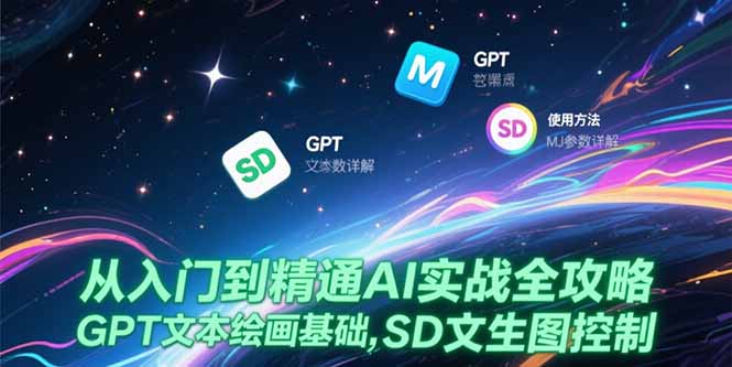 从入门到精通AI实战全攻略，GPT文本绘画基础，MJ参数详解，SD文生图控制-月亮湾网创资源站
