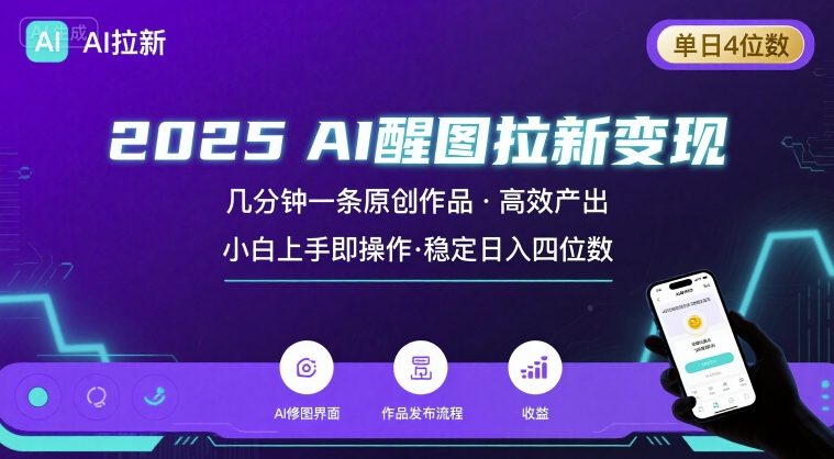 2025最强AI醒图拉新，几分钟一条原创作品，单日收入4位数，小白也能上手操作-月亮湾网创资源站