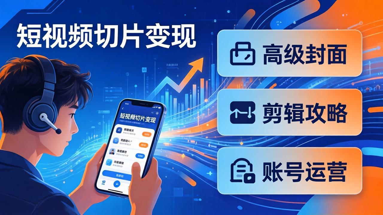 短视频切片变现速成班2.0：高级封面+剪辑攻略+账号运营，0基础小白快速入局副业-月亮湾网创资源站