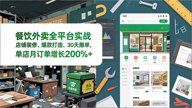 餐饮外卖全平台实战，店铺装修、爆款打造、30天爆单，手把手教学，单店月订单增长200%+-月亮湾网创资源站