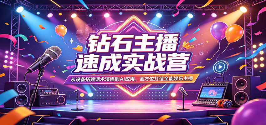 钻石主播速成实战营：从设备搭建话术演唱到AI应用，全方位打造全能娱乐主播-月亮湾网创资源站