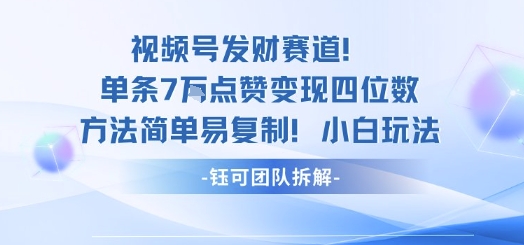 视频号发财赛道单条7W点赞变现四位数方法简单易复制小白玩法-月亮湾网创资源站