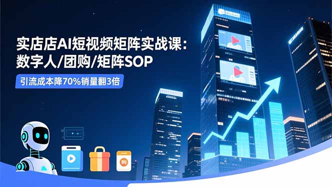 实体店AI短视频矩阵实战课：数字人/团购/矩阵SOP，引流成本降70%销量翻3倍-月亮湾网创资源站