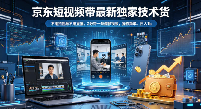 京东短视频带货最新独家技术，不用拍视频不用直播，2分钟一条爆款视频，操作简单，日入1k+【揭秘】-月亮湾网创资源站