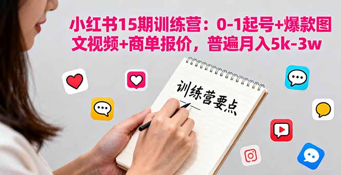 小红书15期训练营：0-1起号+爆款图文视频+商单报价，普遍月入5k-3w-月亮湾网创资源站