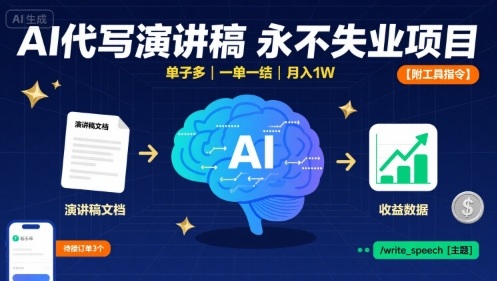 AI代写演讲稿，永不失业项目，单子多，一单一结，月入1W【附工具指令】-月亮湾网创资源站