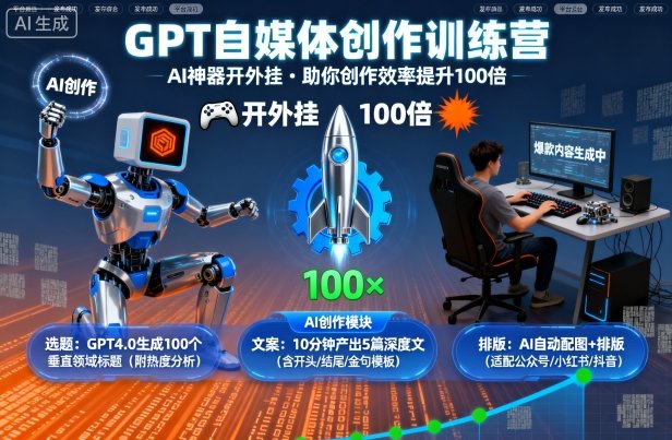 GPT自媒体创作训练营：AI神器开外挂，助你创作效率提升100倍-月亮湾网创资源站