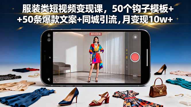 服装类短视频变现课，50个钩子模板+50条爆款文案+同城引流，月变现10w+-月亮湾网创资源站