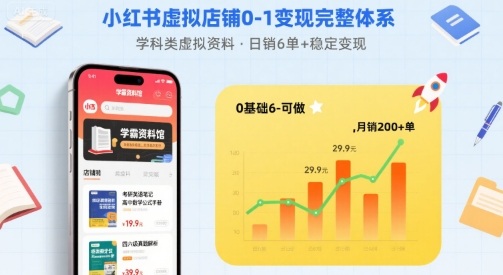 小红书虚拟店铺0-1变现完整体系：卖学科类虚拟资料，一天6张+，很稳定【已完结】-月亮湾网创资源站