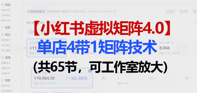 小红书虚拟矩阵4.0技术：单店4带1矩阵(共65节，可工作室放大)-月亮湾网创资源站